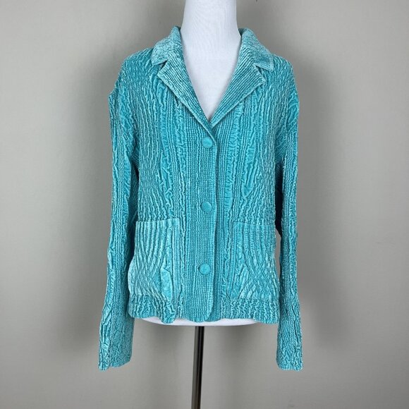 Rhonda Stark Jacket Womens‎ Medium Textured Crinkle Button Front Cardigan Blazer - Picture 1 of 11